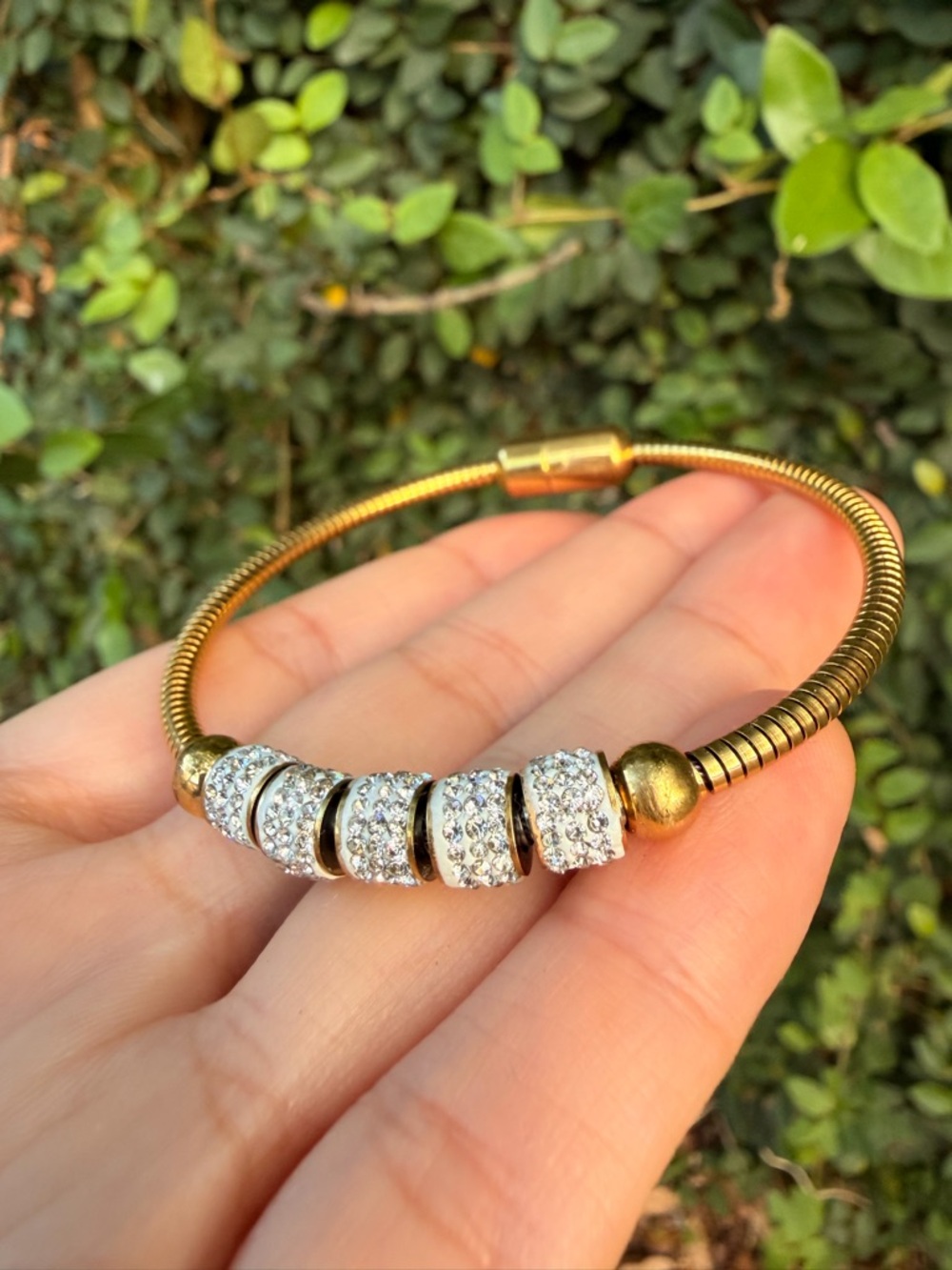 Gold Plated Bracelet with Pave Crystal Spacer Beads - Picture 3 of 6